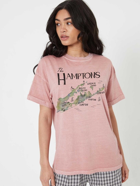 Hamptons Map Dusty Pink Boyfriend Tee