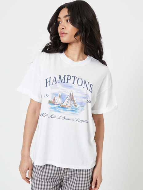 Hamptons Regatta White Boyfriend Tee