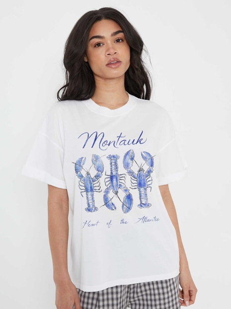 Montauk Lobsters White Boyfriend Tee