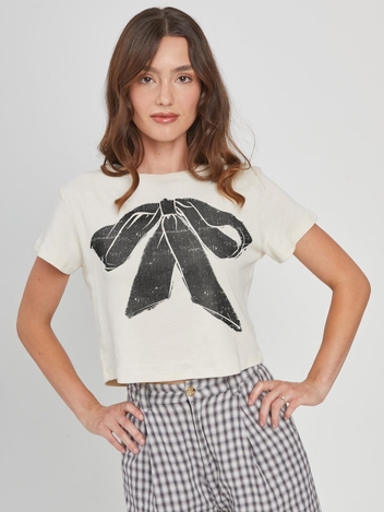 Bow Off White Baby Tee