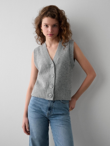 Cashmere Button Vest Grey Heather