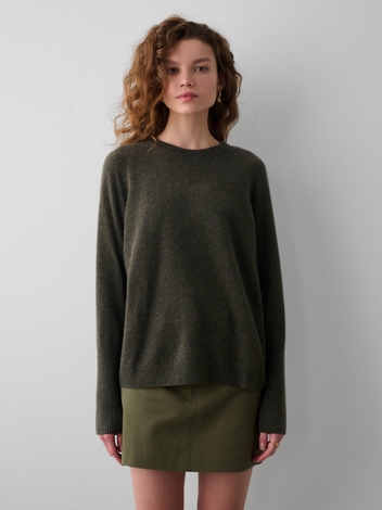 Cashmere Ribbed Trim Crewneck Thyme Heather