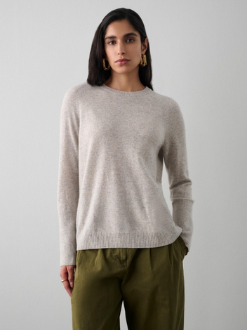 Cashmere Ribbed Trim Crewneck Misty Grey Heather