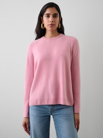 Cashmere Ribbed Trim Crewneck Carnation Heather