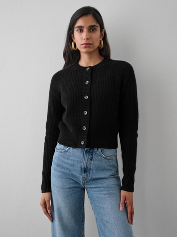 Cashmere Ribbed Button Cardigan Black