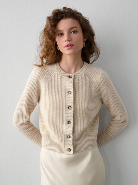 Cashmere Ribbed Button Cardigan Natural Heather