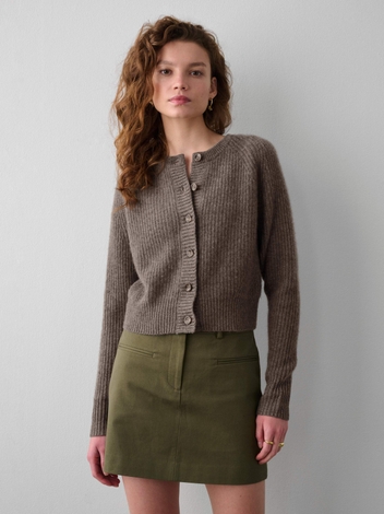 Cashmere Ribbed Button Cardigan Driftwood Heather