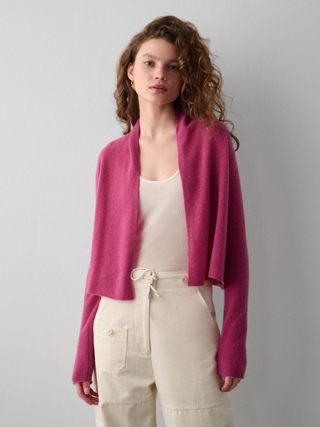 Essential Cashmere Cropped Trapeze Cardigan Magenta Heather