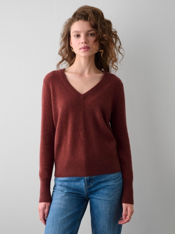 Essential Cashmere V Neck Russet Heather