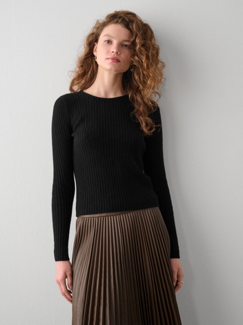 Cashmere Ribbed Open Back Top Black