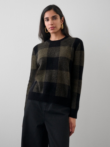 Cashmere Plaid Crewneck Thyme Combo