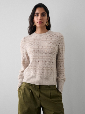 Cashmere Lace Stitch Crewneck Neutral Combo