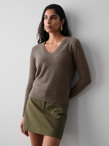Essential Cashmere V Neck Driftwood Heather