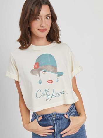 French Woman Cropped Off White Boyfriend Tee