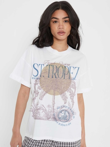 St. Tropez Palm White Boyfriend Tee