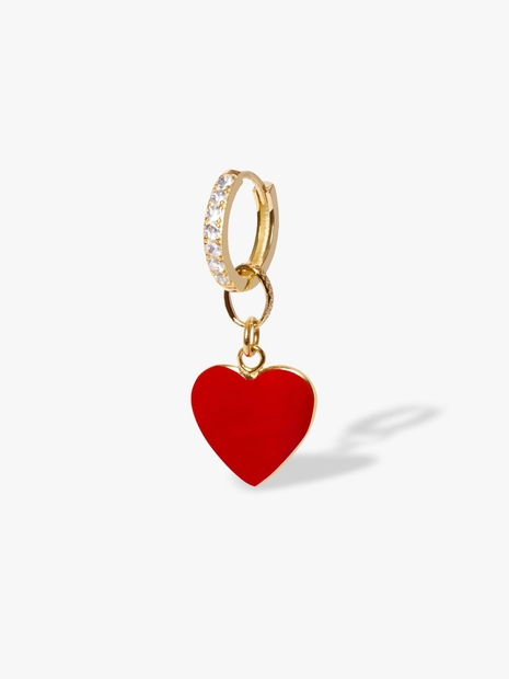 Gold Red Heart Big Earring