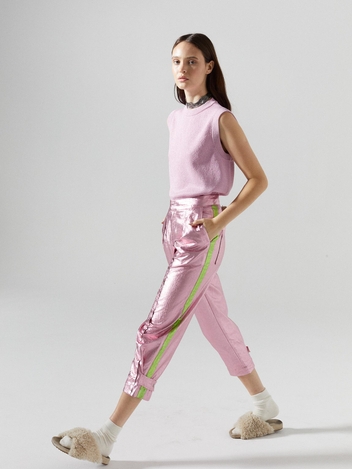 Gramercy Metallic Linen Pants - Pink W/Lime