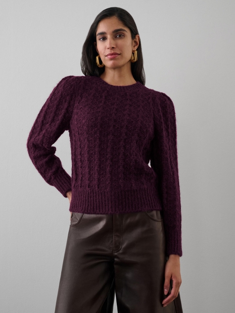 Plush Alpaca Blend Pointelle Crewneck Black Cherry
