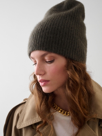 Cashmere Plush Rib Beanie Thyme Heather