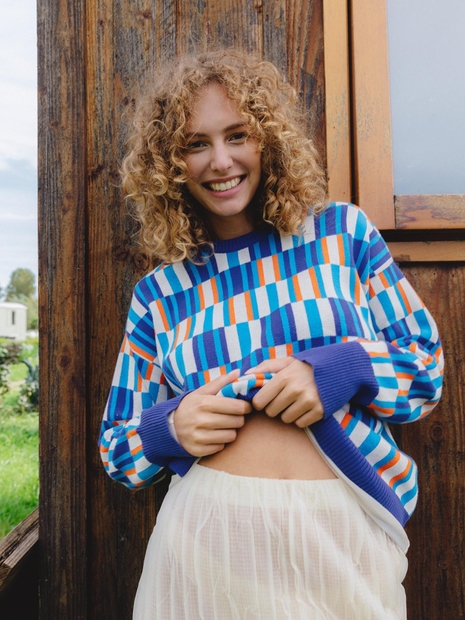Pieces Oversize Jacquard Cotton Knit Sweater