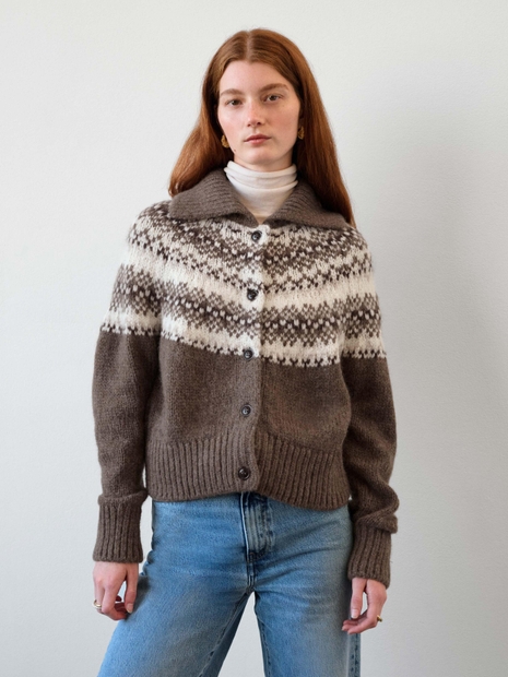 Plush Alpaca Blend Fair Isle Cardigan Brown Combo
