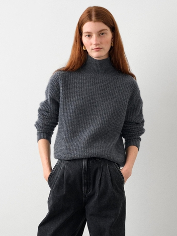 Cashmere Waffle Turtleneck Charcoal Heather