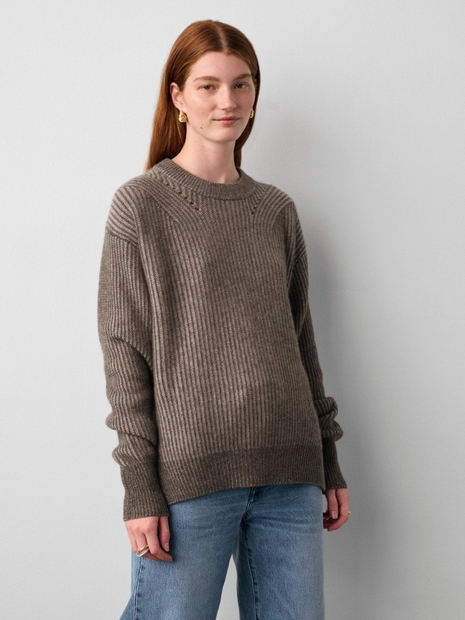 Cashmere Two Toned Ribbed Crewneck Driftwood Combo