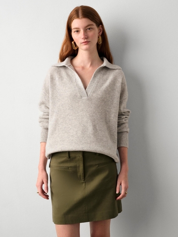 Cashmere Ribbed Polo Sweater Misty Grey Heather
