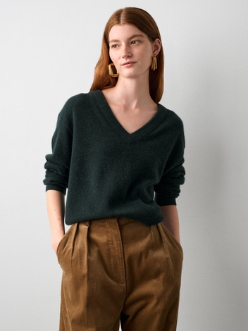 Cashmere Double V Neck Spruce Heather