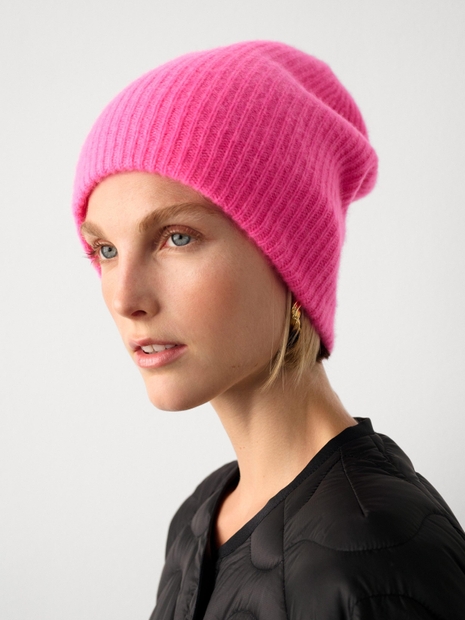 Cashmere Plush Rib Beanie Pink Glow