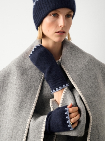 Cashmere Crochet Trim Arm Warmer Navy/Bluestone Heather