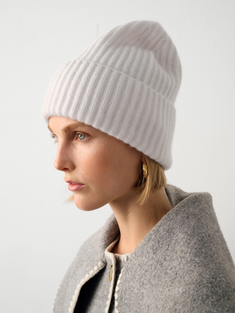 Cashmere Cuffed Beanie Soft White