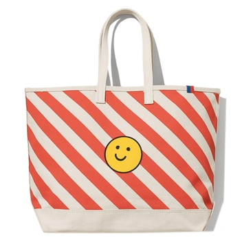 The Over The Shoulder Diagonal Striped Smile Tote - Canvas/Poppy