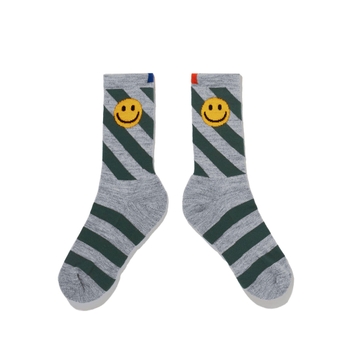 The MenS Diagonal Smile Stripe Sock - Heather Grey/Pine