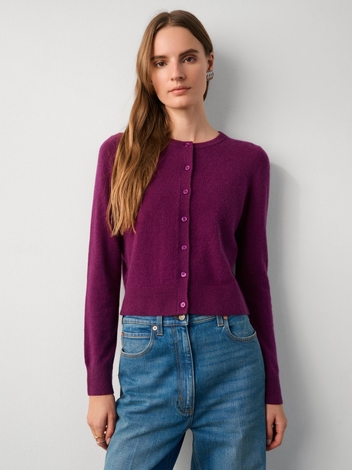 Essential Cashmere Crewneck Cardigan Midnight Plum