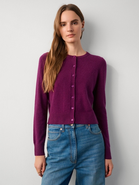 Essential Cashmere Crewneck Cardigan Midnight Plum