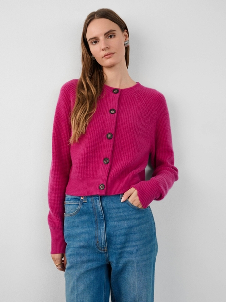 Cashmere Waffle Crewneck Cardigan Magenta Heather